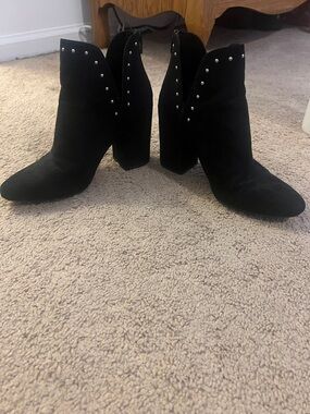 Black Studded Suede Ankle Boots - Women's Fashion Heel A NEW DAY